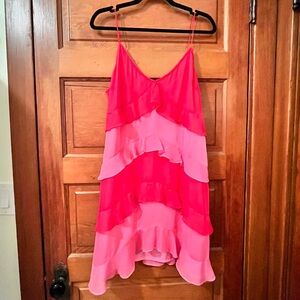 Never Fully Dressed Pink and Red Tiered Mini Dress - Curve - Size US 14